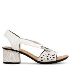 Sandały Rieker. Białe sandały Rieker, bez wzorów, bez obcasa, na słupku, bez zapięcia. Za 299.99 zł.