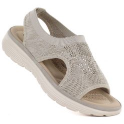 Sandały damskie komfortowe beżowe Unisoft 5769. Brązowe sandały Unisoft, bez wzorów, z tkaniny, bez obcasa, bez zapięcia. Za 109.99 zł.