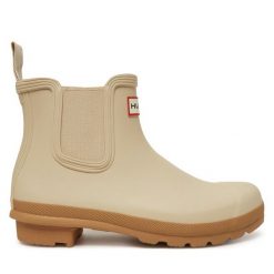 Kalosze Hunter. Brązowe kalosze Hunter, bez wzorów, bez zapięcia. Za 389.99 zł.