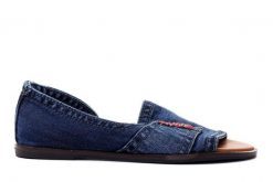 LANQIER 42C0192 jeans, sandały damskie. Niebieskie sandały Lanqier, bez wzorów, z jeansu, bez obcasa, na obcasie, bez zapięcia. Za 199.90 zł.