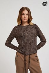 Wzorzysty sweter z wiązaniem w pasie czarny. Czarne swetry MOODO, m, bez wzorów, z elastanu, bez ramiączek. W wyprzedaży za 34.99 zł.