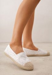 Białe Koronkowe Espadryle z Plecionką na Nosku Zynava. Białe espadryle Born2be, bez wzorów, z jeansu, klasyczne, bez obcasa. Za 69.99 zł.