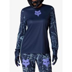 Bluza rowerowa damska Fox Ranger LS Jersey Img Print. Niebieskie bluzy FOX, bez wzorów, z jersey, sportowe, bez ramiączek, bez kaptura. Za 247.49 zł.