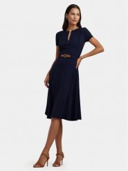 Lauren Ralph Lauren Sukienka codzienna 250909382002 Granatowy Regular Fit. Niebieskie sukienki Lauren Ralph Lauren, na co dzień, bez wzorów, z syntetyku, bez kołnierzyka, bez ramiączek, proste. Za 899.99 zł.