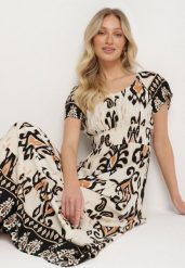 Jasnobeżowa Wiskozowa Sukienka z Geometrycznym Wzorem Cleanna. Brązowe sukienki Born2be, na co dzień, l, z aplikacjami, z wiskozy, eleganckie, bez kołnierzyka, bez ramiączek, maxi, proste. Za 79.99 zł.