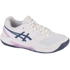 Buty do tenisa Asics Gel-Dedicate 8 Clay 1042A255-104 Białe. Białe buty treningowe bez wzorów, z gumy, bez zapięcia, tenisowe. Za 425.39 zł.