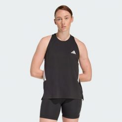 Damski tank top adidas Iconic. Czarne topy adidas, bez wzorów, eleganckie, bez kołnierzyka, bez ramiączek. Za 129.00 zł.