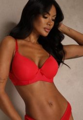 Czerwony Gładki Biustonosz o Klasycznym Fasonie Zdobiony Kokardką Caloris. Czerwone biustonosze Renee, z aplikacjami. Za 19.99 zł.