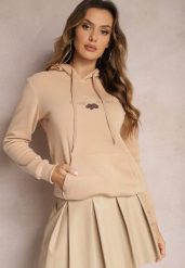 Beżowa Ocieplona Bluza z Kapturem Ozdobiona Naszywką i Napisem Eirellia. Brązowe bluzy Renee, l, z aplikacjami, z dzianiny, casualowe, bez ramiączek, z kapturem. W wyprzedaży za 71.99 zł.