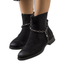 PA1 Czarne botki z łańcuchem Lesme. Czarne botki PA1, bez wzorów, ze skóry ekologicznej, eleganckie, bez obcasa, bez zapięcia. Za 199.00 zł.