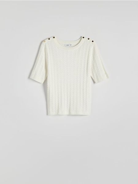 Sweter z wiskozą - złamana biel. Swetry Reserved, l, bez wzorów, z wiskozy, bez ramiączek. W wyprzedaży za 55.99 zł.