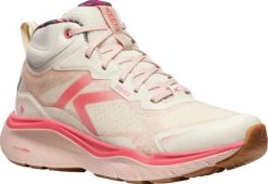 Damskie buty Keen Leiki Mid WP birch/cameo rose. Białe buty trekkingowe 909, z materiału, bez zapięcia. Za 506.99 zł.