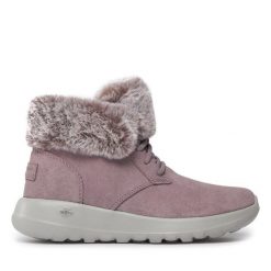 Botki Skechers. Fioletowe botki Skechers, bez wzorów, bez obcasa, na płaskiej podeszwie, bez zapięcia. Za 229.99 zł.