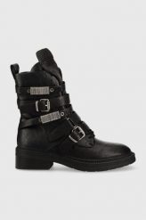 Dkny botki skórzane Ita damskie kolor czarny na platformie. Czarne botki DKNY, bez wzorów, z gumy, z okrągłym noskiem, bez obcasa, na platformie, bez zapięcia. W wyprzedaży za 669.99 zł.
