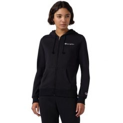 Bluza damska Champion Full Zip Hoodie Sweatshirt. Czarne bluzy z kapturem Champion, uniwersalny, bez wzorów, z bawełny. Za 205.99 zł.