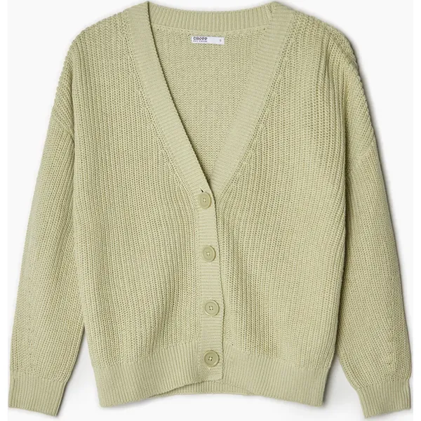 Zielony kardigan - Zielony. Zielone swetry Cropp, l, bez wzorów, z bawełny, bez ramiączek. Za 79.99 zł.