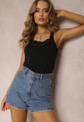 Czarny Top Bawełniany Kasione. Czarne topy Renee, l, bez wzorów, z bawełny, bez kołnierzyka, bez ramiączek. W wyprzedaży za 23.99 zł.