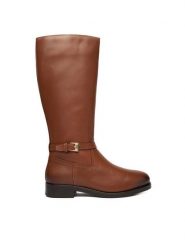 Tommy Hilfiger Kozaki Th Buckle Riding Lthr Long Boot FW0FW08873 Brązowy. Brązowe kozaki Tommy Hilfiger, bez wzorów, ze skóry, bez obcasa, na płaskiej podeszwie, bez zapięcia. Za 999.99 zł.
