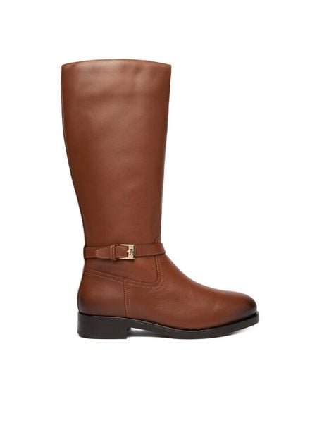 Tommy Hilfiger Kozaki Th Buckle Riding Lthr Long Boot FW0FW08873 Brązowy. Brązowe kozaki Tommy Hilfiger, bez wzorów, ze skóry, bez obcasa, na płaskiej podeszwie, bez zapięcia. Za 999.99 zł.