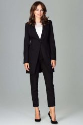 Czarny Długi Elegancki Żakiet na Jeden Guzik. Czarne marynarki i żakiety Katrus, l, bez wzorów, z materiału, eleganckie, bez ramiączek. Za 299.00 zł.