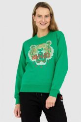 KENZO Zielona bluza damska z krzyżykowym tygrysem. Zielone bluzy Kenzo, s, bez wzorów, bez kaptura. W wyprzedaży za 689.99 zł.