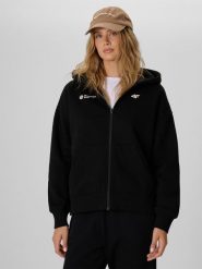 4F Bluza dresowa relaxed z kapturem damska - czarna XL. Czarne bluzy z kapturem 4f, xl, bez wzorów, z dresówki, z kapturem, na fitness i siłownię. Za 199.99 zł.