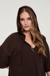 Bluza z kapturem i krótkimi rękawami brązowa. Brązowe bluzy z kapturem MOODO, l, bez wzorów, z bawełny, z kapturem. Za 99.99 zł.