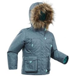 Parka turystyczna dla dzieci Quechua SH500 Ultra-Warm wodoodporna. Niebieskie płaszcze QUECHUA, na zimę, m, bez wzorów, z materiału, sportowe, bez kaptura. Za 189.99 zł.