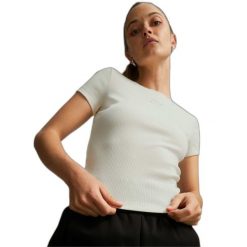 Damska koszulka o wąskim kroju Puma Classics Ribbed. Białe t-shirty sportowe Puma, s, bez wzorów, z bawełny, bez ramiączek, na fitness i siłownię. Za 110.50 zł.