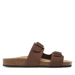 Klapki Geox. Brązowe klapki Geox, bez wzorów, bez obcasa, bez zapięcia. Za 379.99 zł.