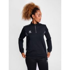 Damska bluza dresowa half zip Hummel Authentic. Czarne bluzy bez kaptura Hummel, bez wzorów, z dresówki, bez kaptura, na fitness i siłownię. Za 210.60 zł.