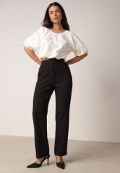 Czarne Proste Spodnie Garniturowe VICES z Wysokim Stanem Zellryna. Czarne jeansy Born2be, bez wzorów, z jeansu, biznesowe, z podwyższonym stanem. Za 99.99 zł.