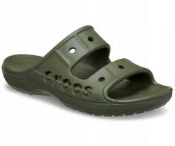 Klapki Dla Dorosłych Crocs Baya. Zielone klapki Crocs, bez wzorów, z materiału, bez obcasa, bez zapięcia. Za 119.99 zł.
