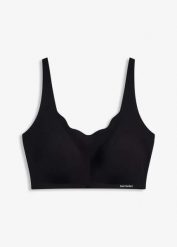 Wyściełany biustonosz pod T-shirt cięty laserowo bez fiszbinów z kolekcji Feel Comfort. Czarne biustonosze bonprix, bez wzorów, z mikrofibry. Za 84.99 zł.