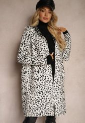 Biało-Czarny Niezapinany Kardigan z Kieszeniami w Panterkowy Print Riaverna. Białe swetry Renee, bez wzorów, eleganckie, bez ramiączek. W wyprzedaży za 103.99 zł.
