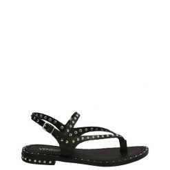 SANDAŁY JAPONKI 707-26 BLACK. Czarne sandały Venezia, bez wzorów, ze skóry, bez obcasa, bez zapięcia. Za 129.00 zł.