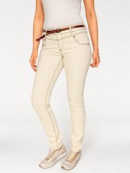 Heine Dżinsy - Skinny fit - w kolorze kremowym rozmiar: W18. Brązowe jeansy Heine, bez wzorów, z podwyższonym stanem. Za 88.23 zł.
