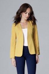 Żółty Elegancki Prosty Żakiet bez Zapięcia. Żółte marynarki i żakiety Katrus, l, bez wzorów, z materiału, eleganckie, bez ramiączek. Za 269.00 zł.