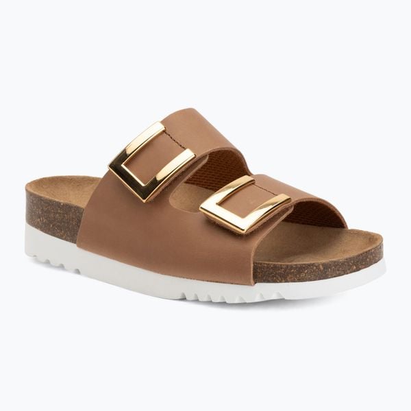 Klapki damskie Scholl Montery 2 Straps Ad Med. Brązowe klapki Scholl, bez wzorów, ze skóry, eleganckie, bez obcasa, bez zapięcia. Za 349.99 zł.