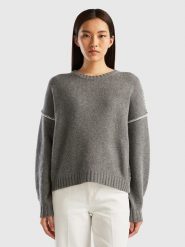 Benetton Sweter w kolorze szarym rozmiar: L. Szare swetry Benetton, l, bez wzorów, z wełny, bez ramiączek. Za 155.15 zł.