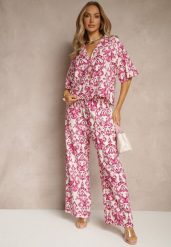 Różowy Wiskozowy Komplet w Ornamentalny Print Koszula i Szerokie Spodnie Sarilsa. Czerwone koszule Renee, l, bez wzorów, z materiału, eleganckie, bez kołnierzyka, bez ramiączek. W wyprzedaży za 83.99 zł.
