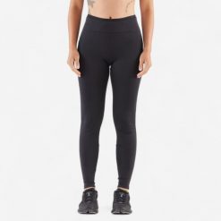 Legginsy do biegania damskie Kiprun Run 500 Comfort. Czarne legginsy KIPRUN, bez wzorów, z elastanu, eleganckie. Za 99.99 zł.