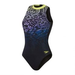 Damski kostium kąpielowy 1-częściowy Speedo Print Hydrasuit. Czarne kombinezony Speedo, bez wzorów, eleganckie, bez kołnierzyka, bez ramiączek, długie. Za 319.50 zł.