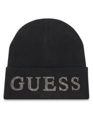 Guess Czapka AW5398 POL01 Czarny. Czarne czapki zimowe Guess, z aplikacjami, z materiału. Za 159.99 zł.