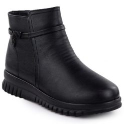 Botki damskie na platformie czarne Potocki 25-16356. Czarne botki POTOCKI, bez wzorów, z materiału, bez obcasa, na platformie, bez zapięcia. Za 71.99 zł.