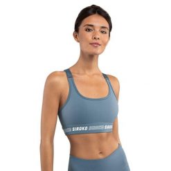 Stanik sportowy fitness damski - Wysokie wsparcie Cardio Blue. Niebieskie biustonosze sportowe SIROKO, bez wzorów, z nylonu, na fitness i siłownię. W wyprzedaży za 126.00 zł.