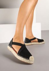 Czarne Plecione Espadryle z Ozdobnymi Paskami Morithia. Czarne espadryle Renee, bez wzorów, eleganckie, bez obcasa, na płaskiej podeszwie. W wyprzedaży za 56.99 zł.