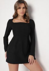 Czarna Sukienka Taliowana z Kwadratowym Dekoltem Jelzemis. Czarne sukienki Born2be, na co dzień, l, bez wzorów, eleganckie, bez kołnierzyka, bez ramiączek, mini, proste. W wyprzedaży za 118.99 zł.