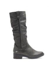 Mustang Kozaki 1293-602 Szary. Szare kozaki Mustang, bez wzorów, z materiału, bez obcasa, na płaskiej podeszwie, bez zapięcia. Za 439.99 zł.