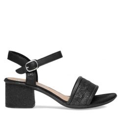 Sandały Rieker. Czarne sandały Rieker, bez wzorów, bez obcasa, na słupku, bez zapięcia. Za 289.99 zł.